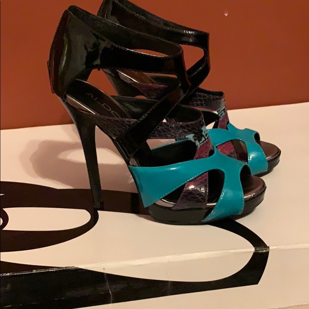 Aldo Black Turquoise and Purple Sandal
